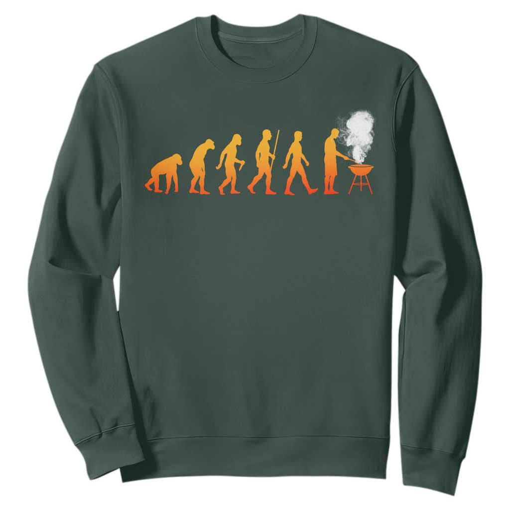 Funny BBQ Sweatshirt Evolution Of Grill Master Grilling Gifts Meat Smoking TS10 Dark Forest Green Print Your Wear