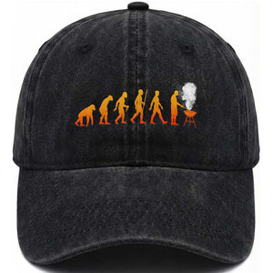 Funny BBQ Washed Cotton Baseball Cap Evolution Of Grill Master Grilling Gifts Meat Smoking TS10 Print Your Wear