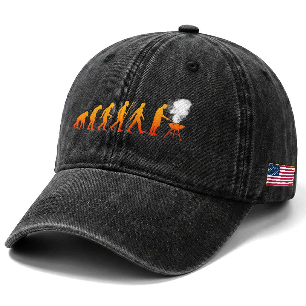 Funny BBQ Washed Cotton Baseball Cap Evolution Of Grill Master Grilling Gifts Meat Smoking TS10 Print Your Wear
