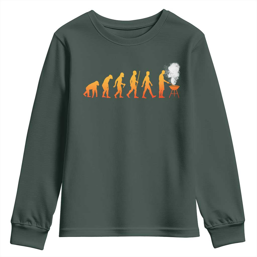 Funny BBQ Youth Sweatshirt Evolution Of Grill Master Grilling Gifts Meat Smoking TS10 Dark Forest Green Print Your Wear