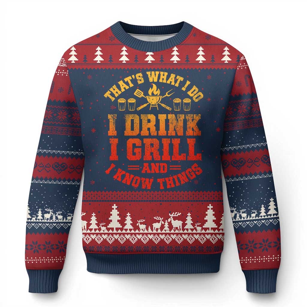 I Drink I Grill Ugly Christmas Sweater Funny Bbq Grilling Barbecue Beer Lovers TS10 Navy Red Print Your Wear