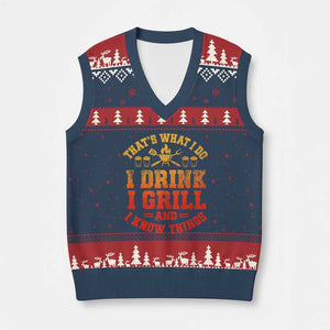 I Drink I Grill V-Neck Knit Sweater Vest Funny Bbq Grilling Barbecue Beer Lovers TS10 Navy Red Print Your Wear