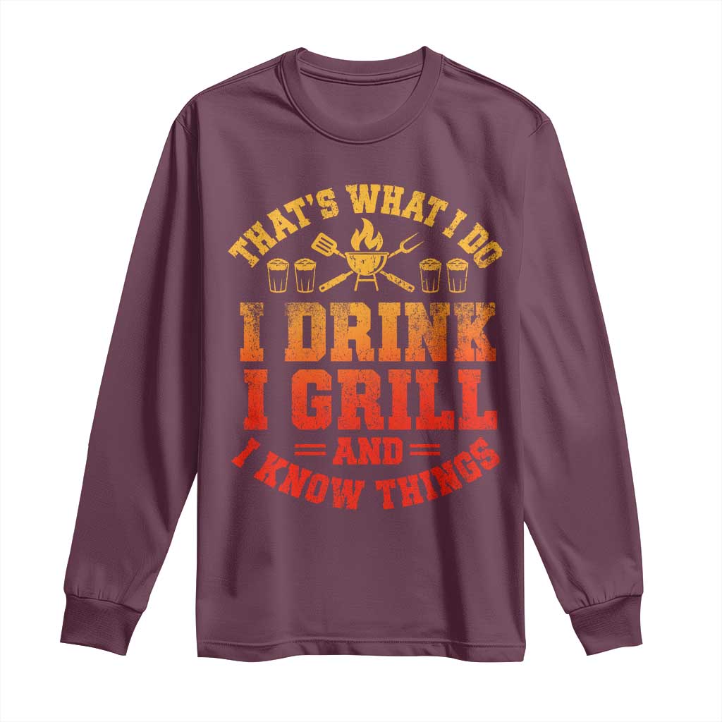 I Drink I Grill Long Sleeve Shirt Funny Bbq Grilling Barbecue Beer Lovers TS10 Maroon Print Your Wear