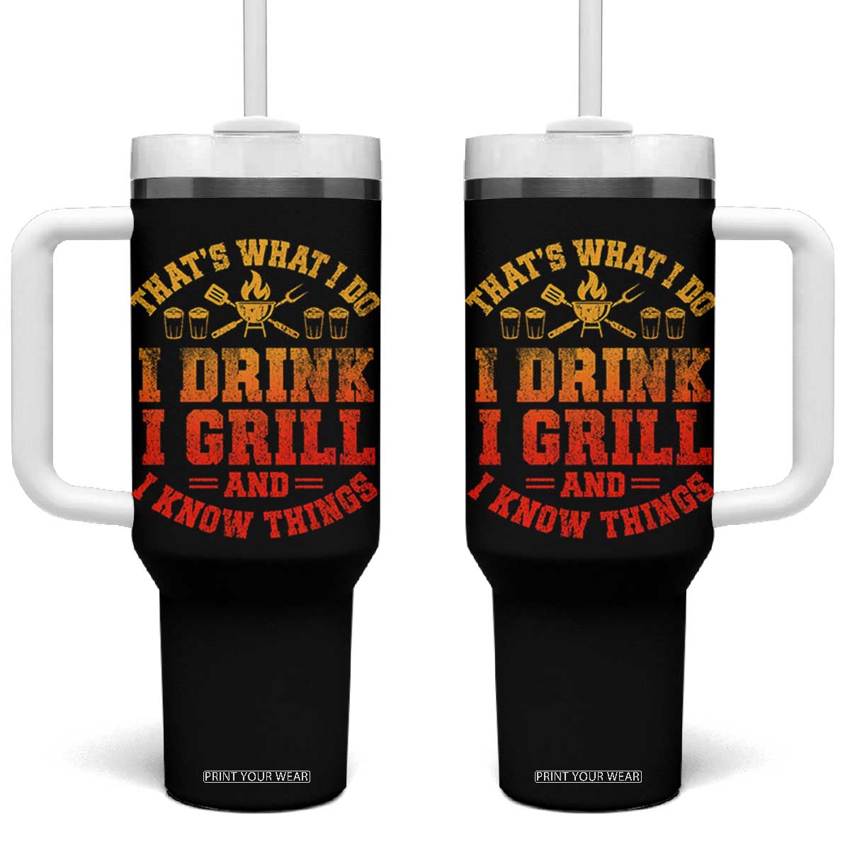 I Drink I Grill Tumbler With Handle Funny Bbq Grilling Barbecue Beer Lovers TS10 One Size: 40 oz Black Print Your Wear