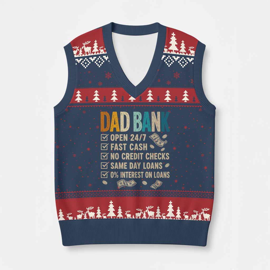 Funny Dad V-Neck Knit Sweater Vest Retro Dad Bank Fathers Day