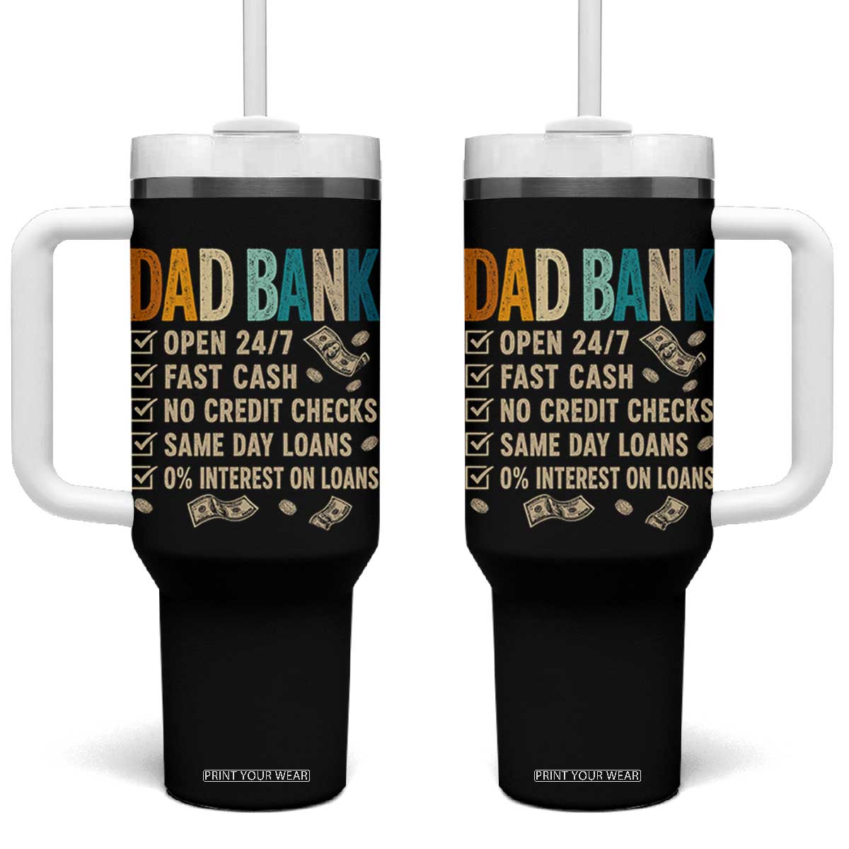 Funny Dad Tumbler With Handle Retro Dad Bank Fathers Day