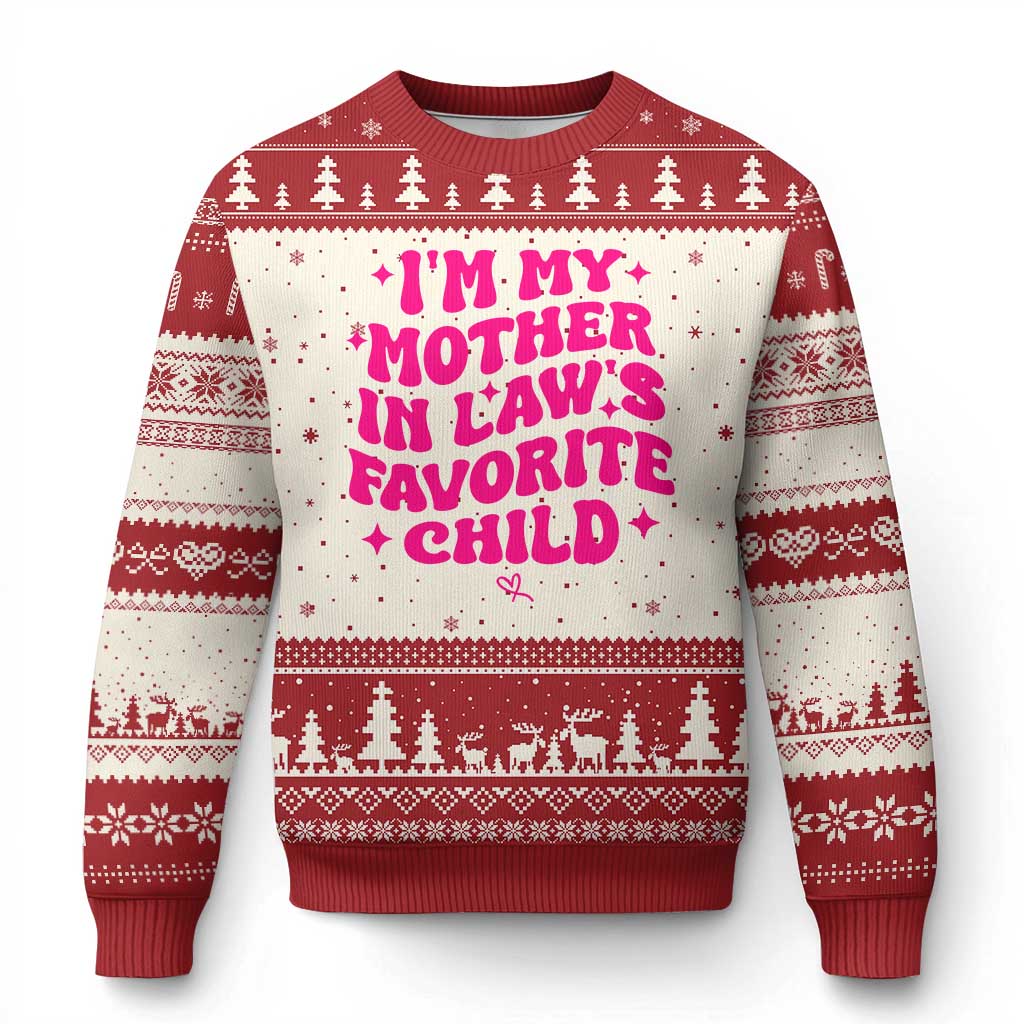 Im My Mother in Laws Favorite Child Ugly Christmas Sweater Funny Daughter-in-Law Gifts TS10 Beige Red Print Your Wear
