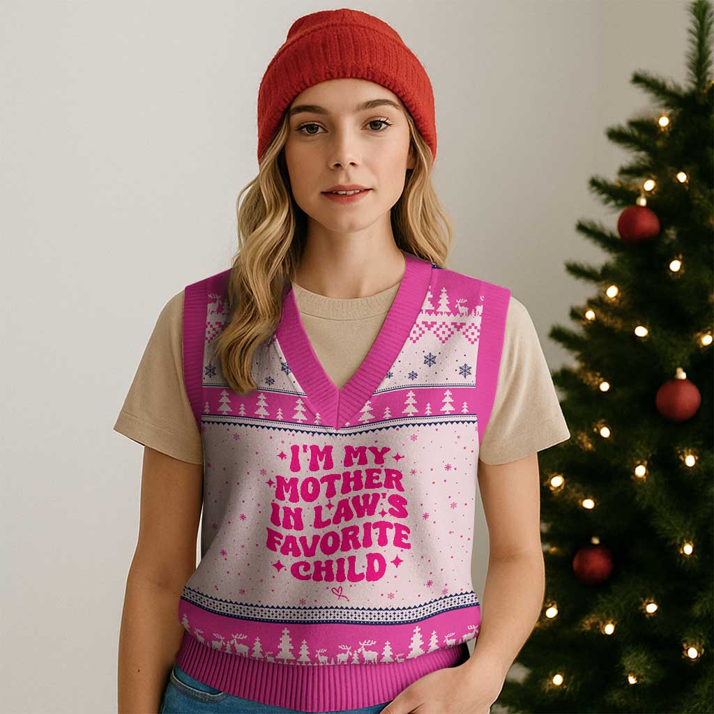 Im My Mother in Laws Favorite Child V-Neck Knit Sweater Vest Funny Daughter-in-Law Gifts