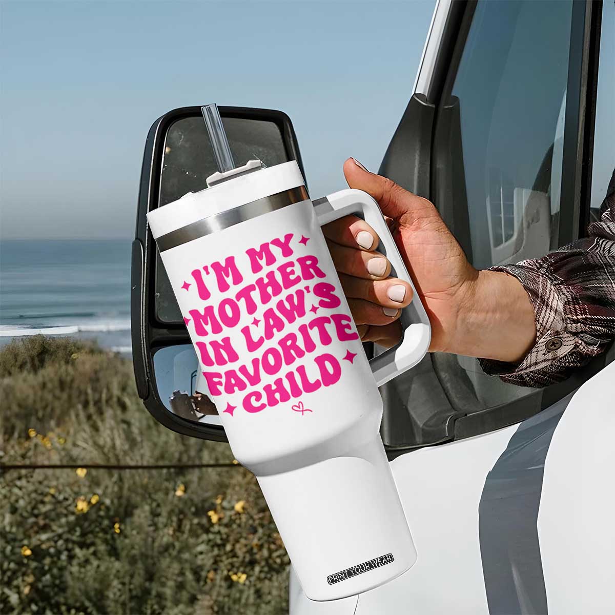 Im My Mother in Laws Favorite Child Tumbler With Handle Funny Daughter-in-Law Gifts