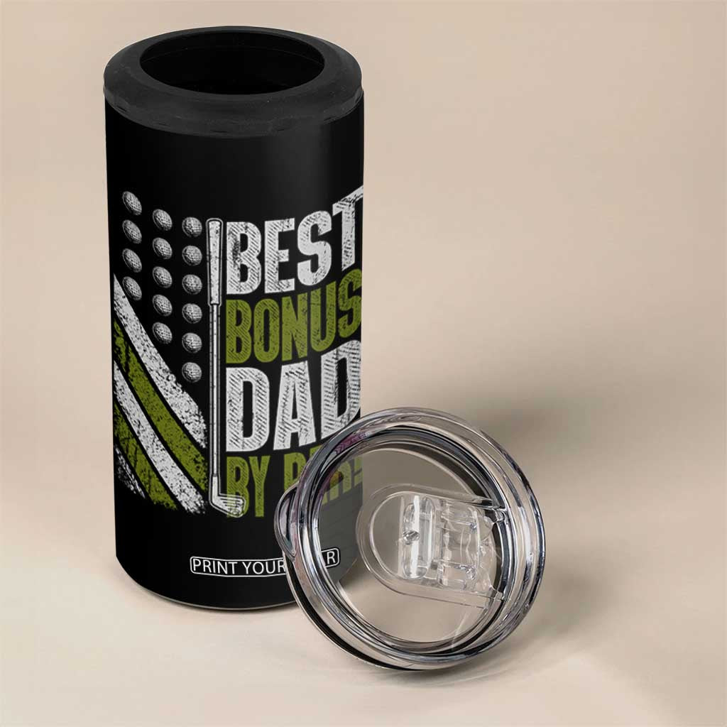 Best Bonus Dad By Par 4 in 1 Can Cooler Tumbler Step Dad Golf American Flag Fathers Day Gift For Golfers TS10 Print Your Wear