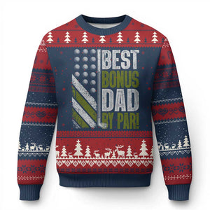 Best Bonus Dad By Par Ugly Christmas Sweater Step Dad Golf American Flag Fathers Day Gift For Golfers TS10 Navy Red Print Your Wear