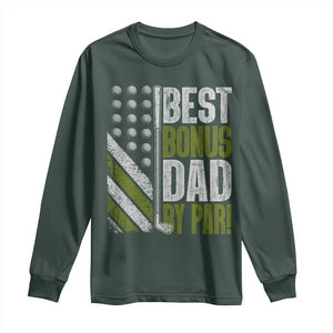 Best Bonus Dad By Par Long Sleeve Shirt Step Dad Golf American Flag Fathers Day Gift For Golfers TS10 Dark Forest Green Print Your Wear