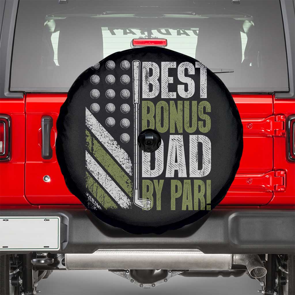 Best Bonus Dad By Par Spare Tire Cover Step Dad Golf American Flag Fathers Day Gift For Golfers TS10 Black Print Your Wear