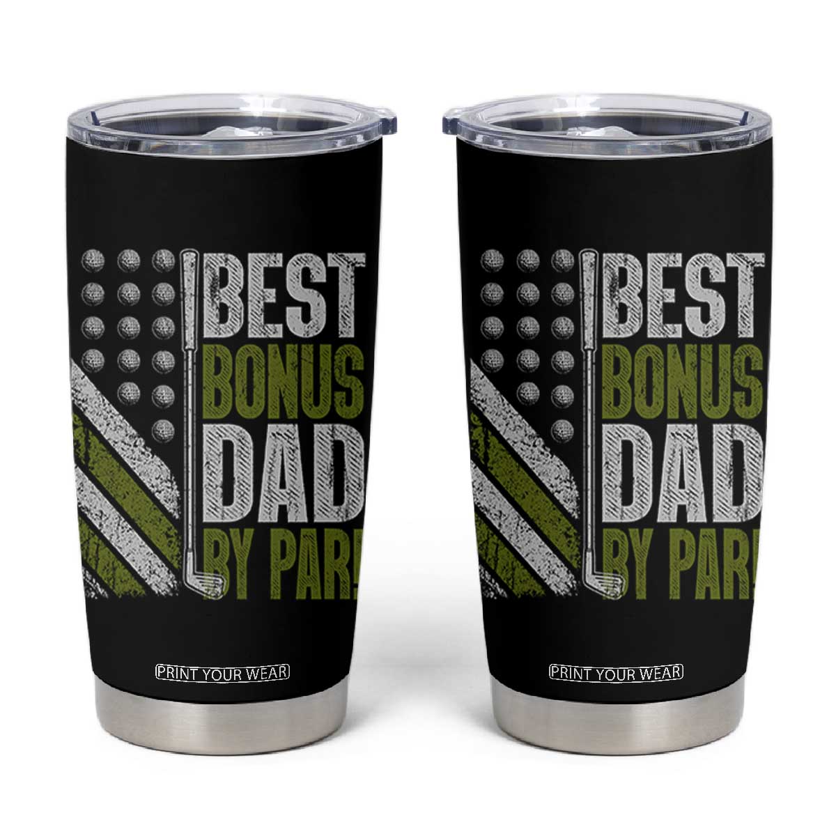 Best Bonus Dad By Par Tumbler Cup Step Dad Golf American Flag Fathers Day Gift For Golfers TS10 Black Print Your Wear