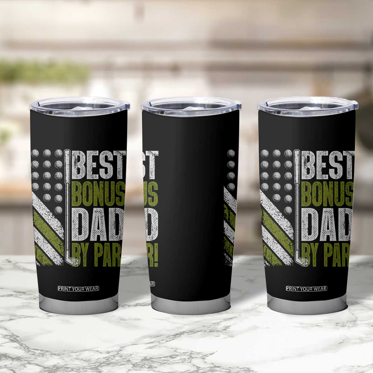 Best Bonus Dad By Par Tumbler Cup Step Dad Golf American Flag Fathers Day Gift For Golfers TS10 Print Your Wear