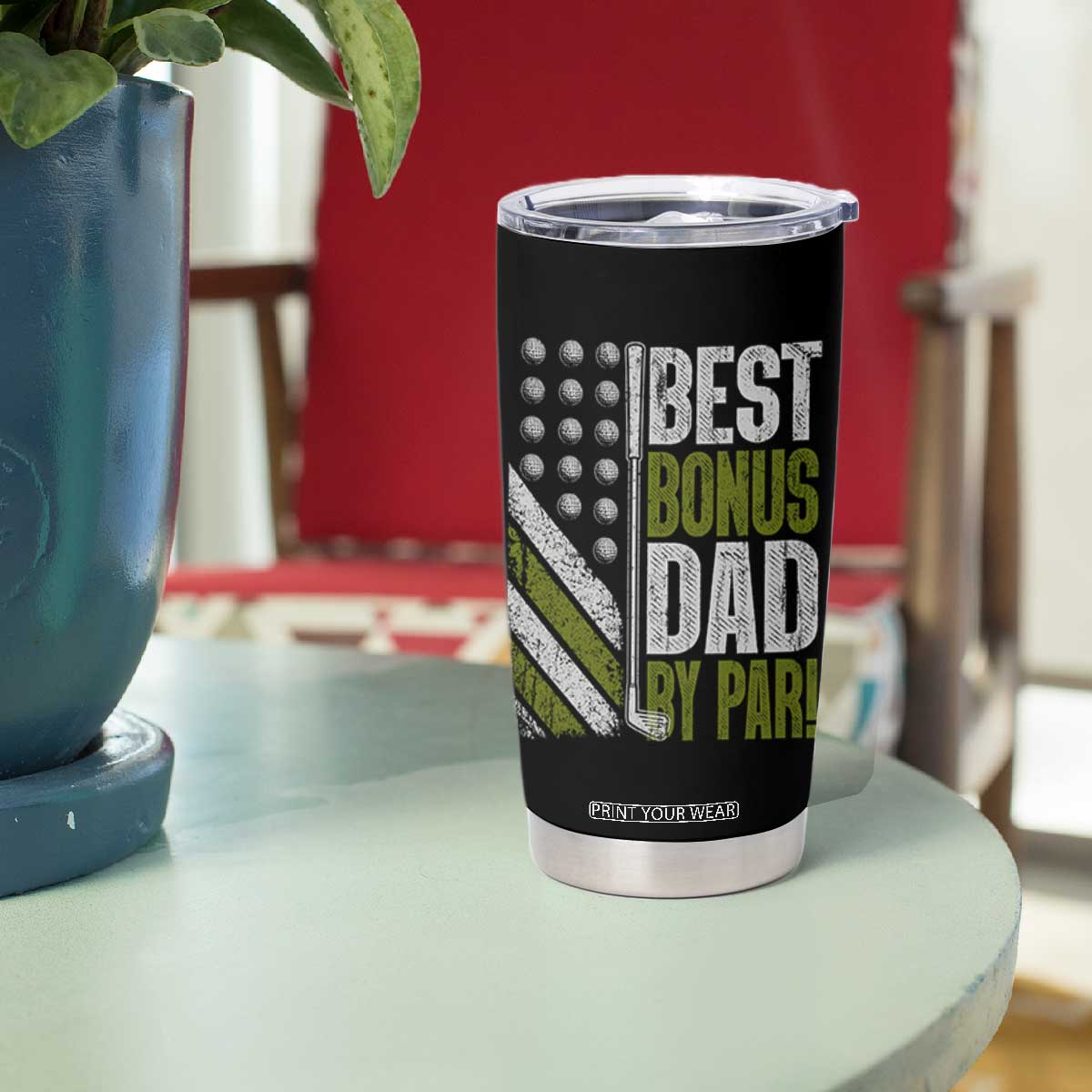 Best Bonus Dad By Par Tumbler Cup Step Dad Golf American Flag Fathers Day Gift For Golfers TS10 Print Your Wear