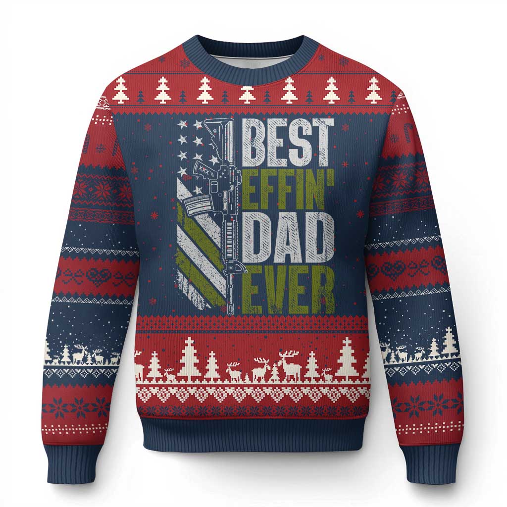 Best Effin Dad Ever Ugly Christmas Sweater Fathers Day Daddy Gun American Flag TS10 Navy Red Print Your Wear
