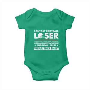I Suck at Fantasy Football Baby Onesie Funny Loser Commissioner Draft Party Commish FFL TS10 Irish Green Print Your Wear