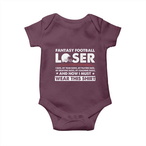 I Suck at Fantasy Football Baby Onesie Funny Loser Commissioner Draft Party Commish FFL TS10 Maroon Print Your Wear