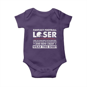 I Suck at Fantasy Football Baby Onesie Funny Loser Commissioner Draft Party Commish FFL TS10 Purple Print Your Wear