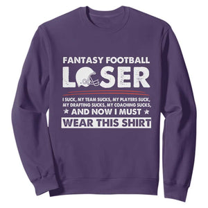 I Suck at Fantasy Football Sweatshirt Funny Loser Commissioner Draft Party Commish FFL TS10 Purple Print Your Wear