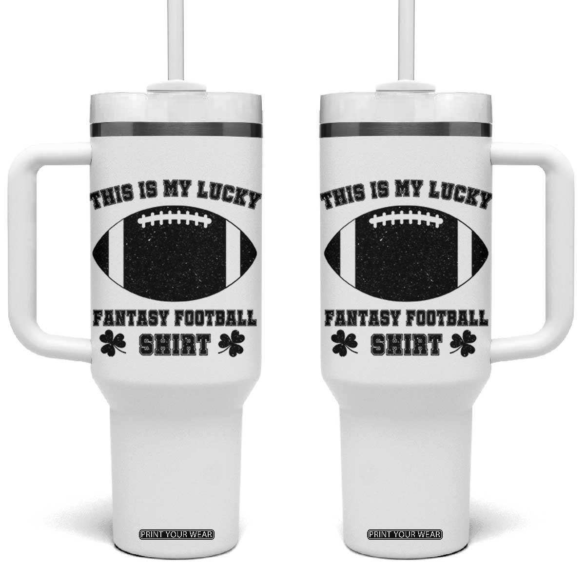 Lucky Fantasy Football Tumbler With Handle Vintage Commissioner Draft Party Commish FFL TS10 One Size: 40 oz White Print Your Wear