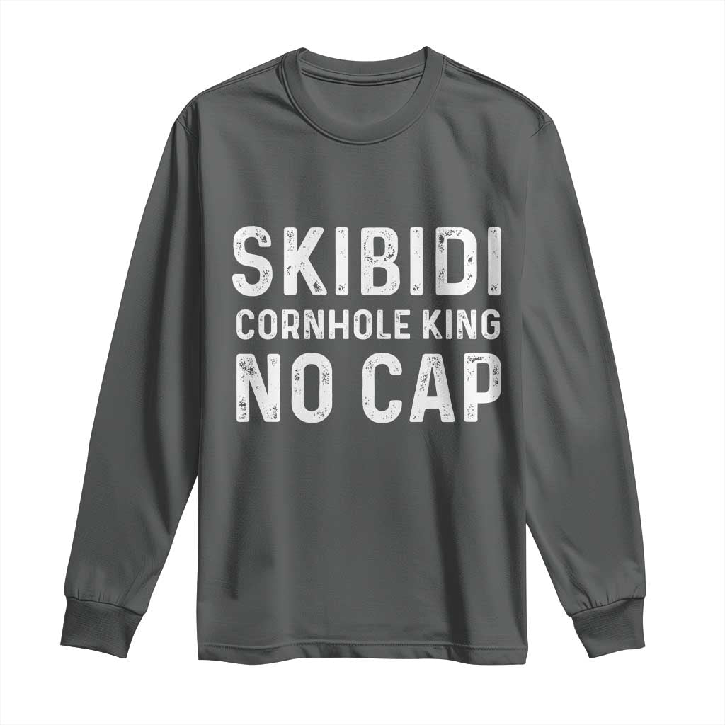 Cornhole King Long Sleeve Shirt No Cap Funny Bean Bag Toss Game TS10 Dark Heather Print Your Wear