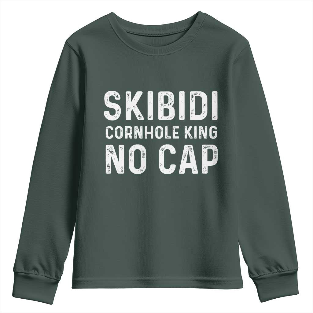 Cornhole King Youth Sweatshirt No Cap Funny Bean Bag Toss Game TS10 Dark Forest Green Print Your Wear