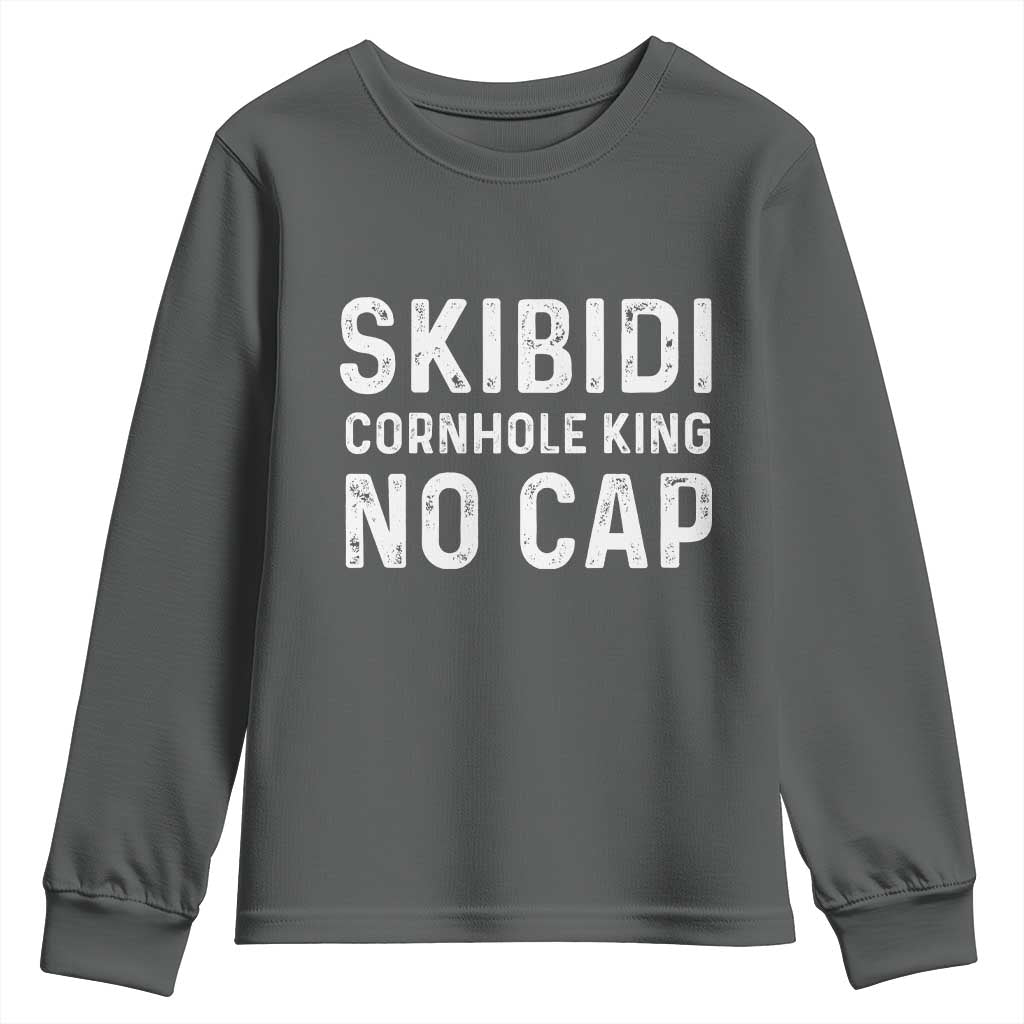 Cornhole King Youth Sweatshirt No Cap Funny Bean Bag Toss Game TS10 Dark Heather Print Your Wear