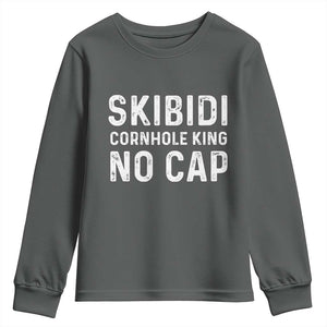 Cornhole King Youth Sweatshirt No Cap Funny Bean Bag Toss Game TS10 Dark Heather Print Your Wear