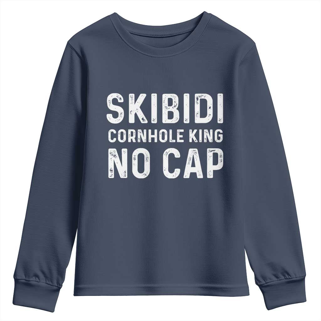 Cornhole King Youth Sweatshirt No Cap Funny Bean Bag Toss Game TS10 Navy Print Your Wear