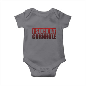 I Suck At Cornhole Baby Onesie Funny Bean Bag Toss Game TS10 Charcoal Print Your Wear