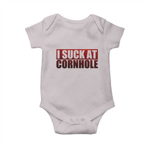 I Suck At Cornhole Baby Onesie Funny Bean Bag Toss Game TS10 Ice Gray Print Your Wear