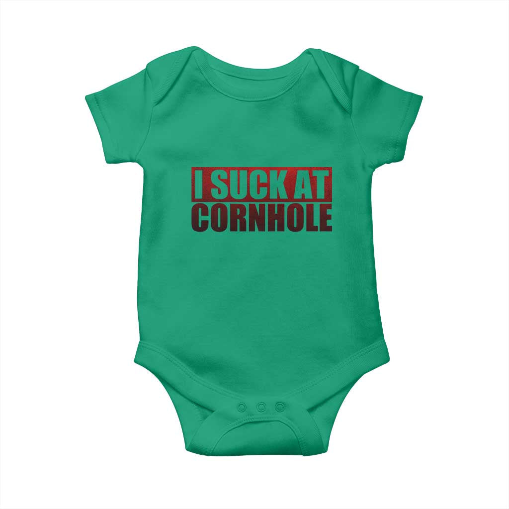I Suck At Cornhole Baby Onesie Funny Bean Bag Toss Game TS10 Irish Green Print Your Wear