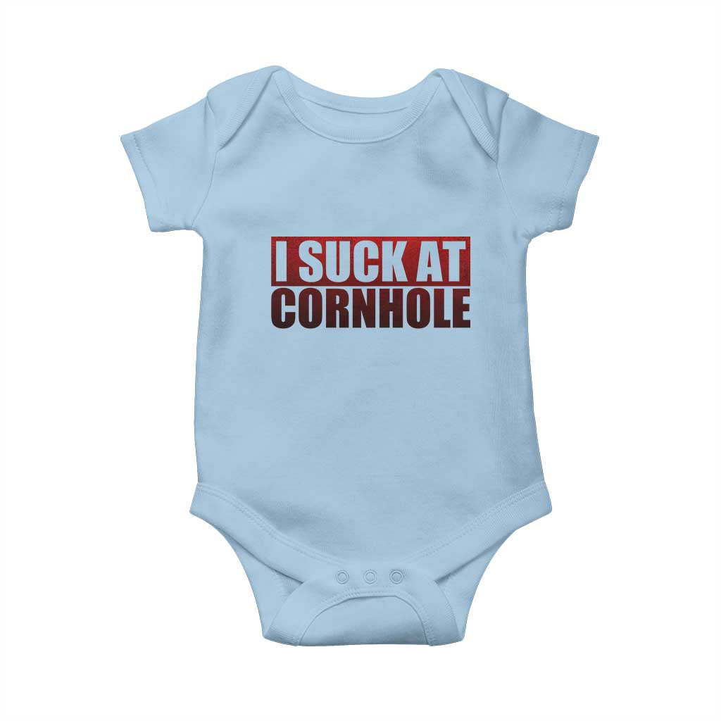 I Suck At Cornhole Baby Onesie Funny Bean Bag Toss Game TS10 Light Blue Print Your Wear