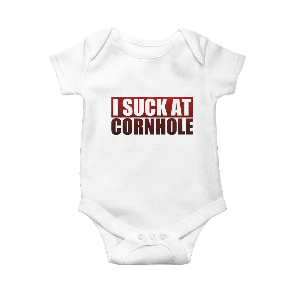 I Suck At Cornhole Baby Onesie Funny Bean Bag Toss Game TS10 White Print Your Wear