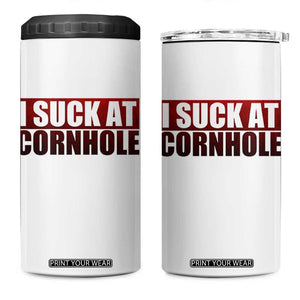 I Suck At Cornhole 4 in 1 Can Cooler Tumbler Funny Bean Bag Toss Game TS10 One Size: 16 oz White Print Your Wear