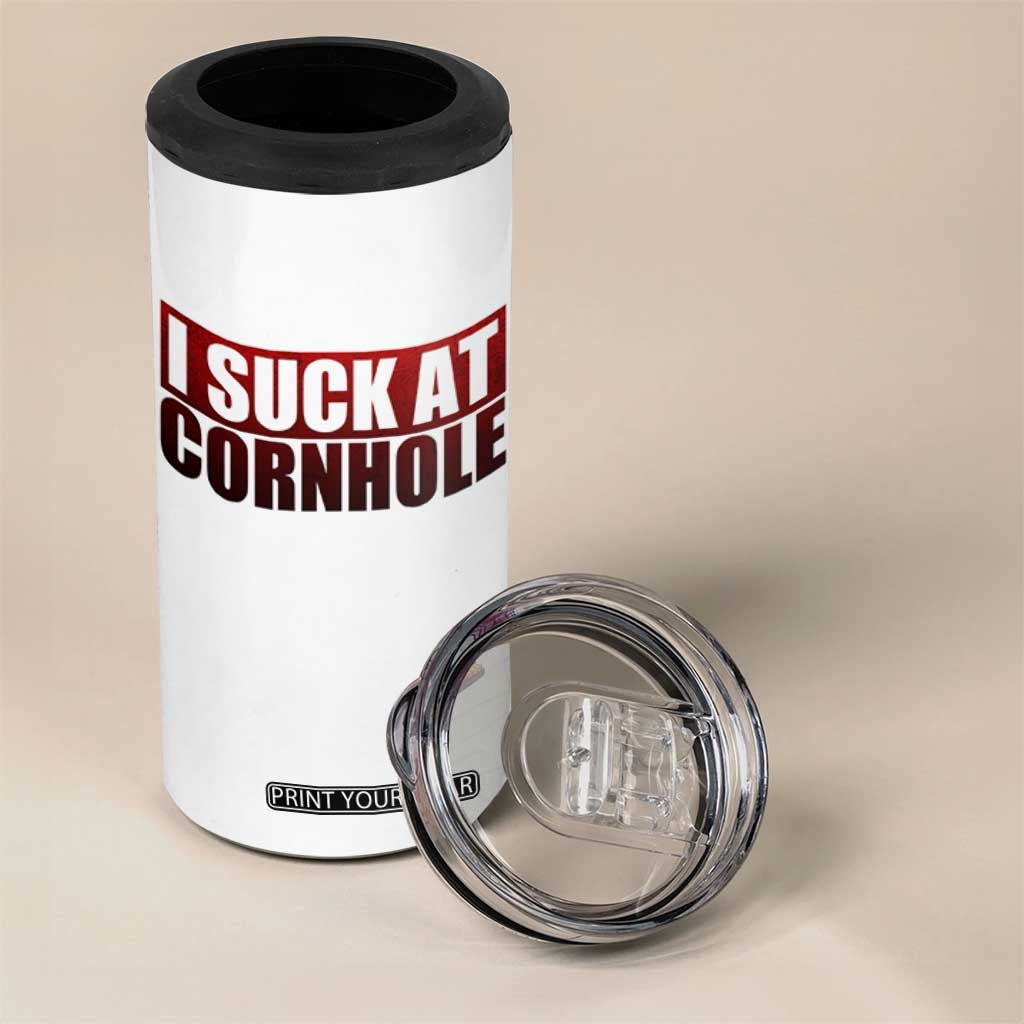 I Suck At Cornhole 4 in 1 Can Cooler Tumbler Funny Bean Bag Toss Game TS10 Print Your Wear