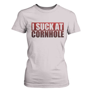 I Suck At Cornhole T Shirt For Women Funny Bean Bag Toss Game TS10 Ice Gray Print Your Wear