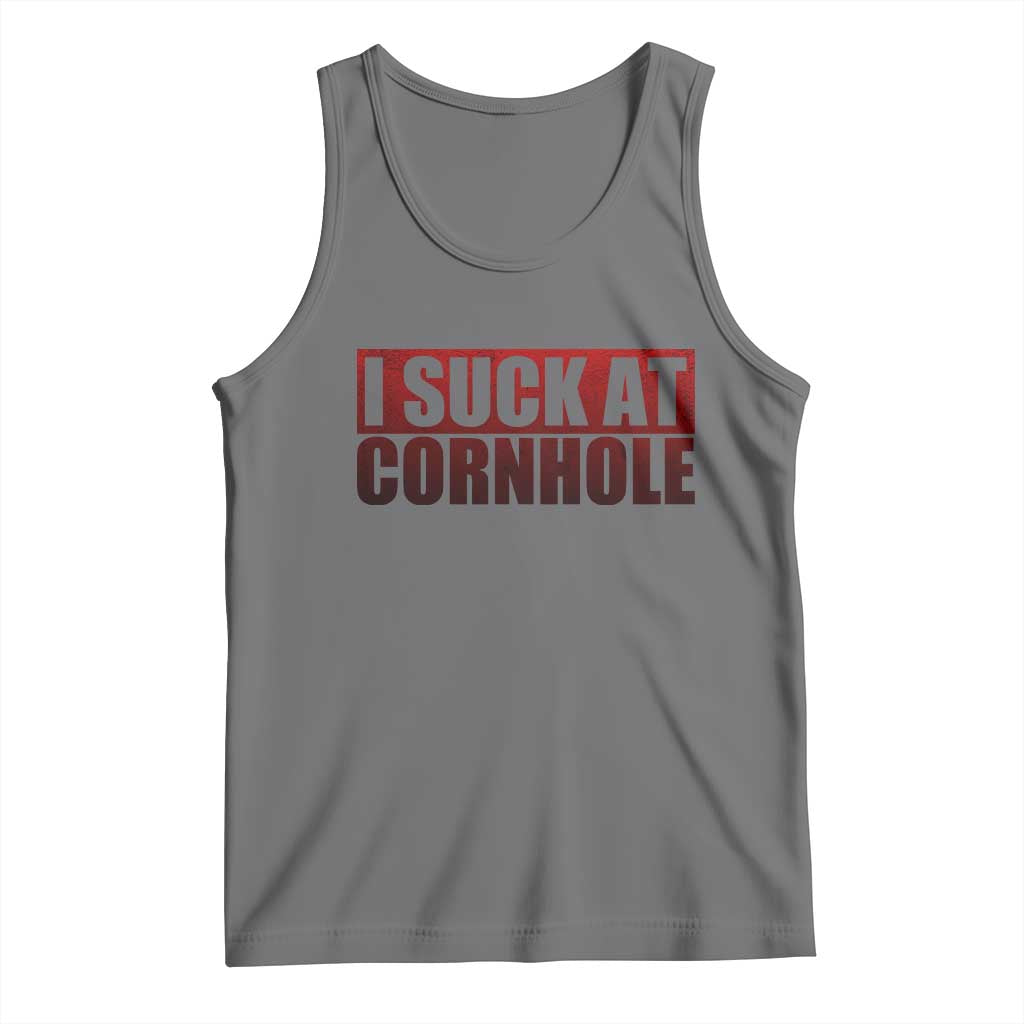 I Suck At Cornhole Tank Top Funny Bean Bag Toss Game TS10 Black Heather Print Your Wear