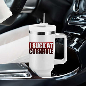 I Suck At Cornhole Tumbler With Handle Funny Bean Bag Toss Game TS10 Print Your Wear