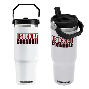 I Suck At Cornhole Flip Straw Tumbler Funny Bean Bag Toss Game TS10 One Size: 30 oz White Print Your Wear
