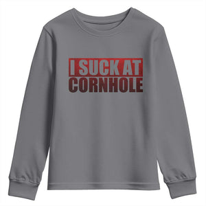 I Suck At Cornhole Youth Sweatshirt Funny Bean Bag Toss Game TS10 Charcoal Print Your Wear