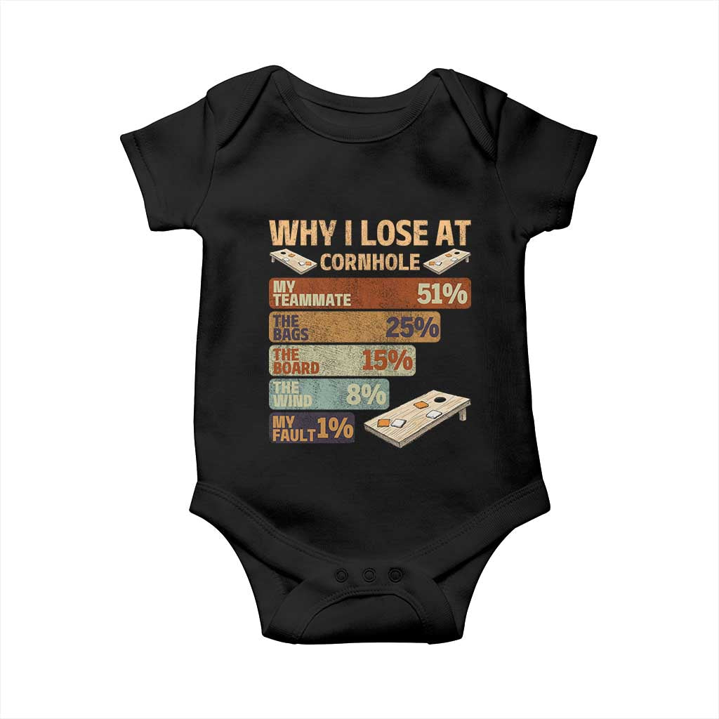 Funny Cornhole Player Baby Onesie Retro Why I Lose Game Day Bean Bag Toss Game TS10 Black Print Your Wear