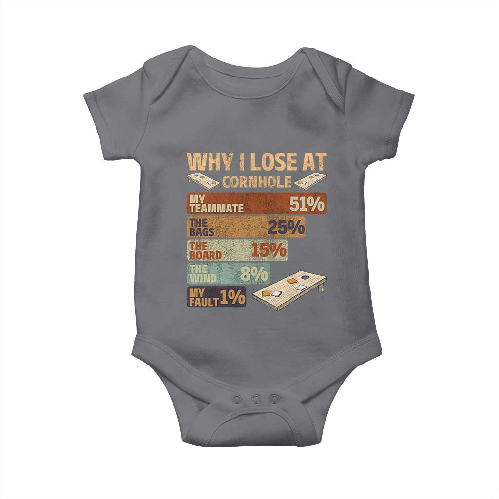 Funny Cornhole Player Baby Onesie Retro Why I Lose Game Day Bean Bag Toss Game TS10 Charcoal Print Your Wear