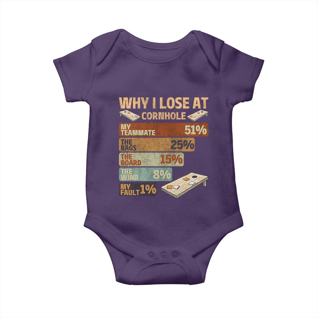 Funny Cornhole Player Baby Onesie Retro Why I Lose Game Day Bean Bag Toss Game TS10 Purple Print Your Wear