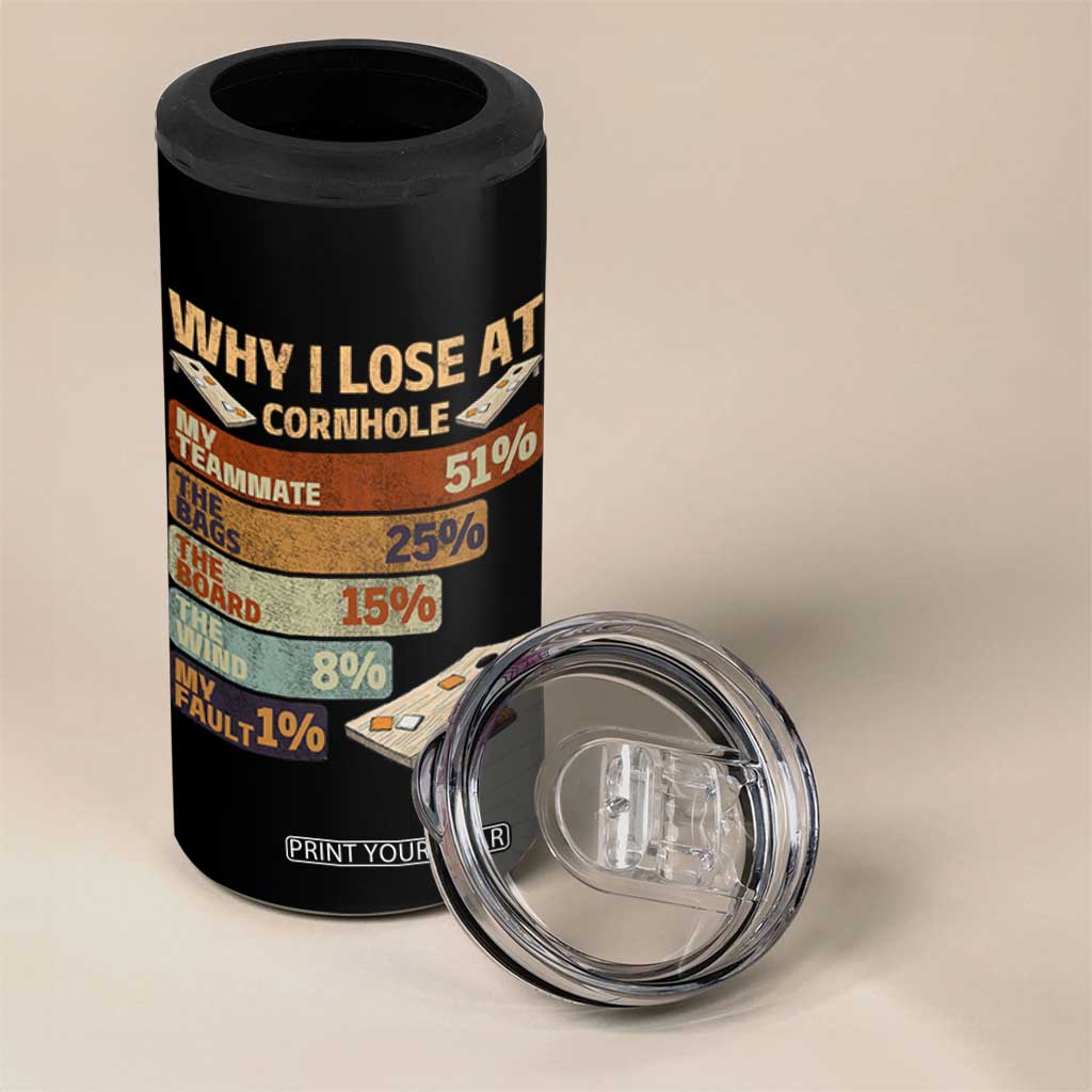 Funny Cornhole Player 4 in 1 Can Cooler Tumbler Retro Why I Lose Game Day Bean Bag Toss Game TS10 Print Your Wear