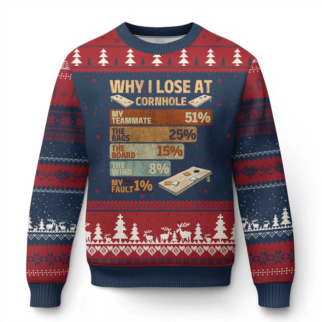 Funny Cornhole Player Ugly Christmas Sweater Retro Why I Lose Game Day Bean Bag Toss Game TS10 Navy Red Print Your Wear