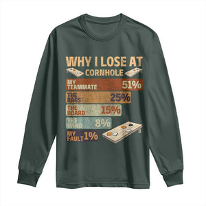 Funny Cornhole Player Long Sleeve Shirt Retro Why I Lose Game Day Bean Bag Toss Game TS10 Dark Forest Green Print Your Wear