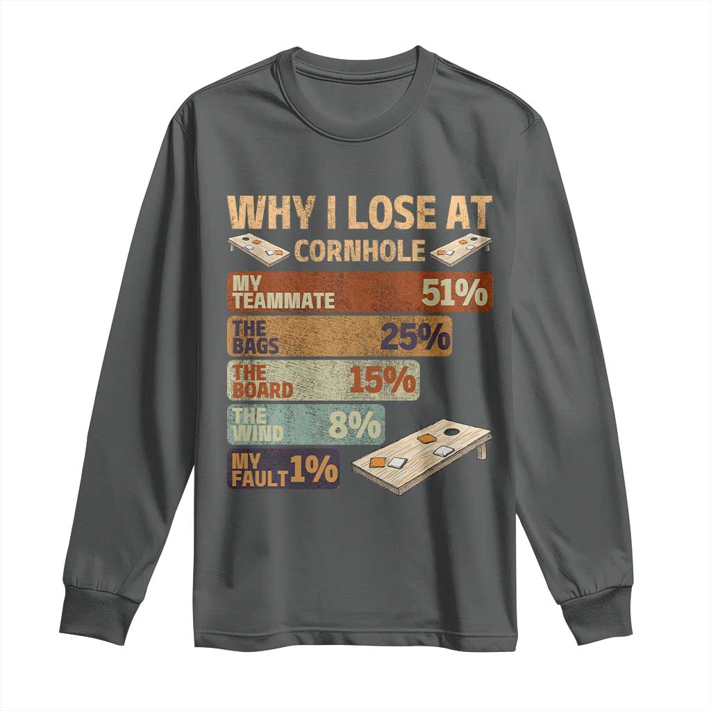 Funny Cornhole Player Long Sleeve Shirt Retro Why I Lose Game Day Bean Bag Toss Game TS10 Dark Heather Print Your Wear